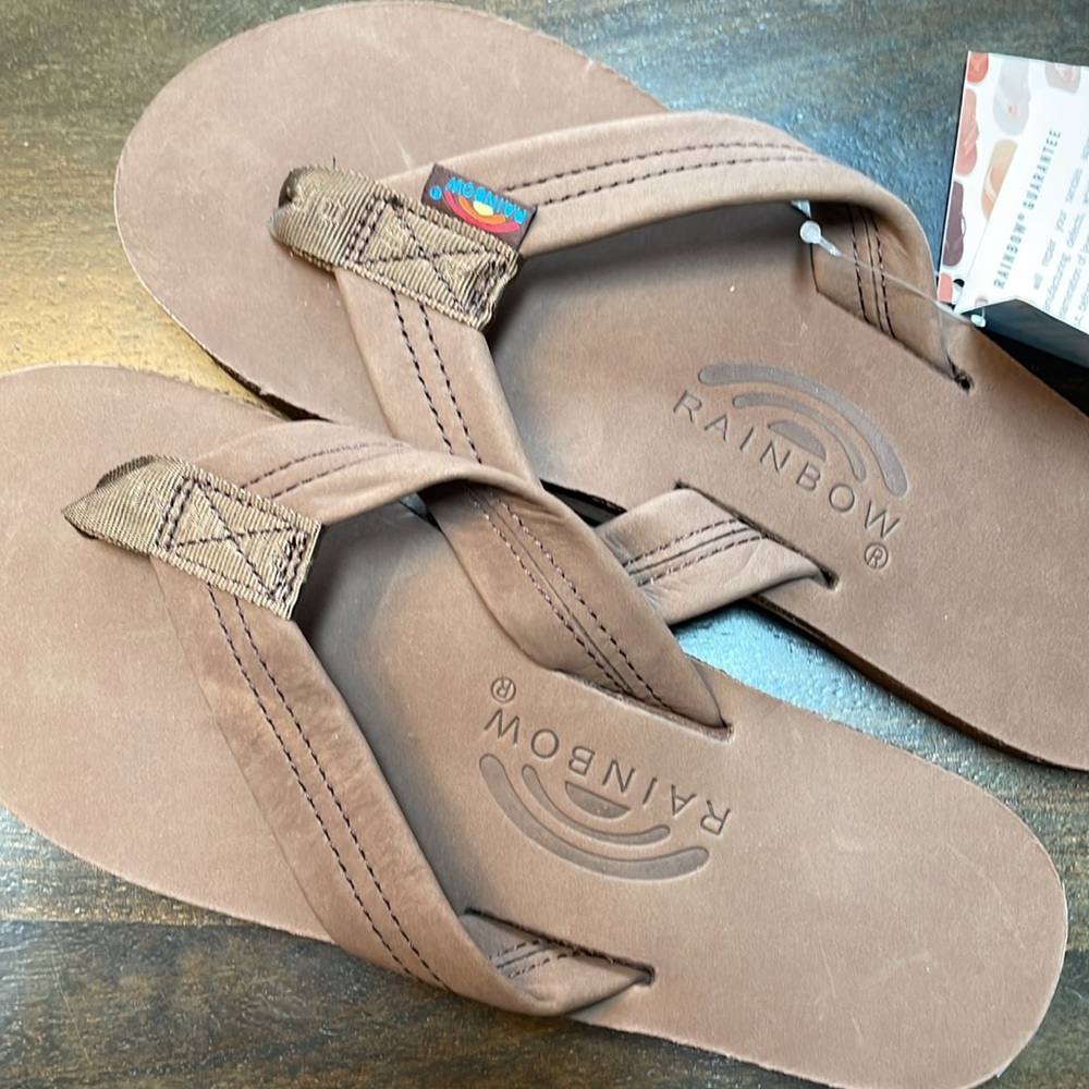 Rainbow wide strap leather flip flops -color is expresso - Picture 2 of 7